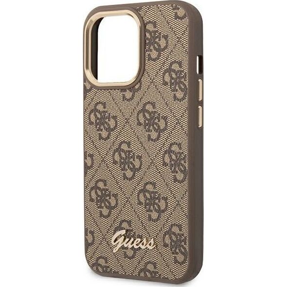 Guess Etui Guess do iPhone 14 Pro 6,1" brązowy/brown hard case 4G Vintage Gold Logo
