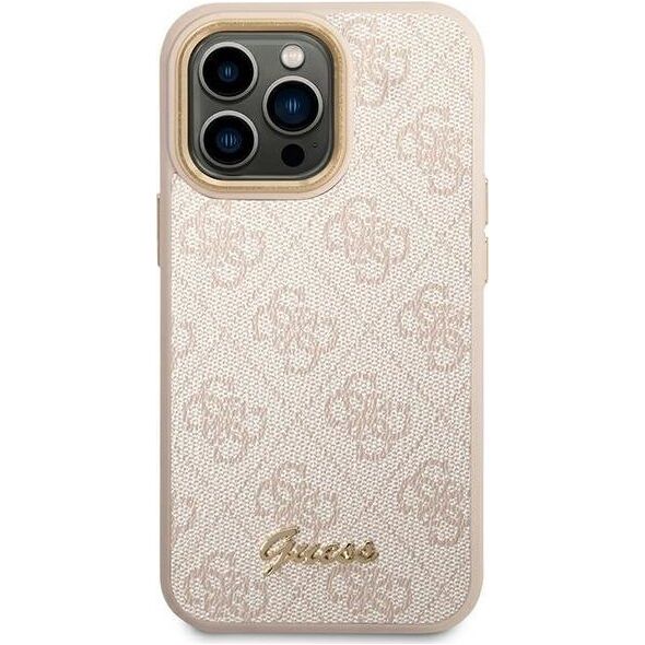 Guess Etui Guess do iPhone 14 Pro Max 6,7" różowy/pink hard case 4G Vintage Gold Logo