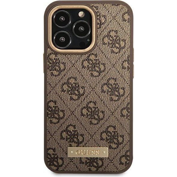 Guess Etui Guess do iPhone 14 Pro 6,1" brązowy/brown hard case 4G Logo Plate MagSafe