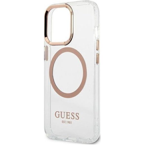 Guess Etui Guess do iPhone 13 Pro Max 6,7" złoty/gold hard case Metal Outline Magsafe