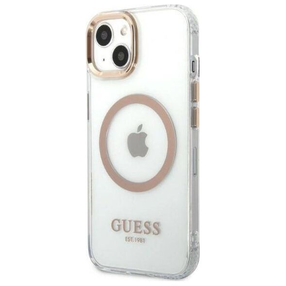 Guess Etui Guess do iPhone 13 6,1" złoty/gold hard case Metal Outline Magsafe