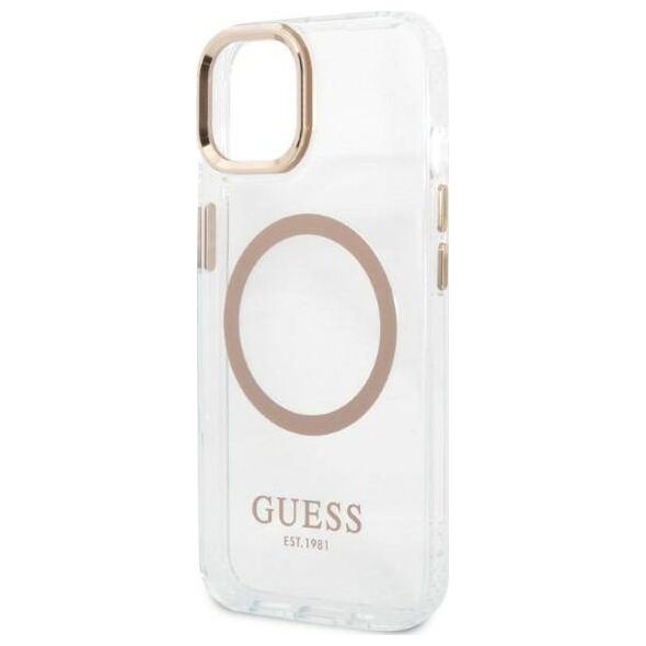 Guess Etui Guess do iPhone 13 6,1" złoty/gold hard case Metal Outline Magsafe