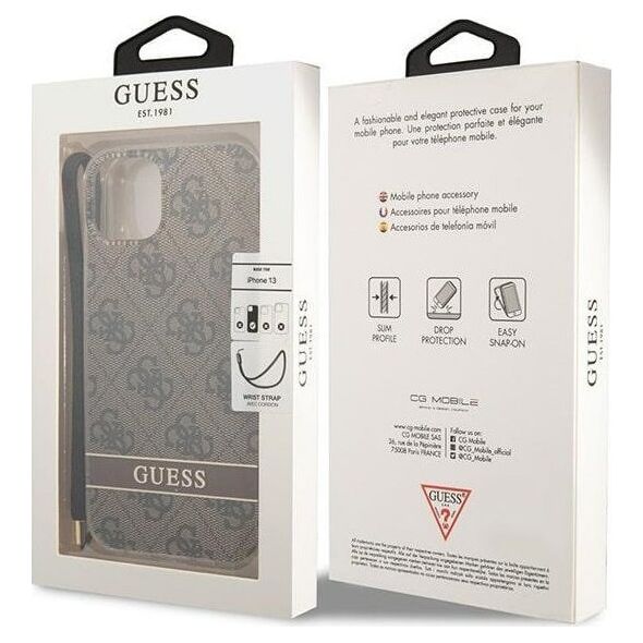 Guess Etui Guess do iPhone 14 6,1" brązowy/brown hardcase 4G Print Strap
