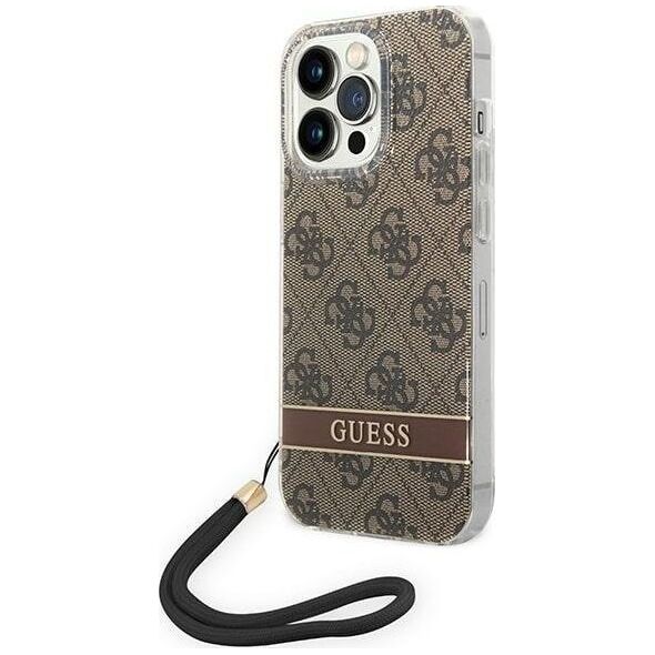 Guess Etui Guess do iPhone 14 Pro Max 6,7" brązowy/brown hardcase 4G Print Strap
