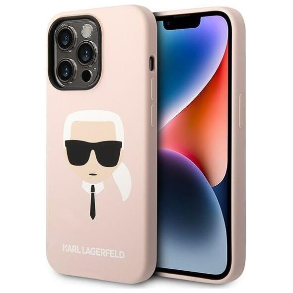 Karl Lagerfeld Etui Karl Lagerfeld do iPhone 14 Pro 6,1" hardcase jasnoróżowy/light pink Silicone Karl`s Head Magsafe