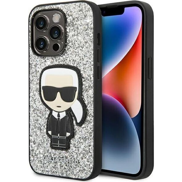 Karl Lagerfeld Etui Karl Lagerfeld do iPhone 14 Pro Max 6,7" hardcase srebrny/silver Glitter Flakes Ikonik