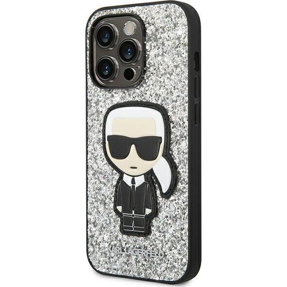 Karl Lagerfeld Etui Karl Lagerfeld do iPhone 14 Pro Max 6,7" hardcase srebrny/silver Glitter Flakes Ikonik