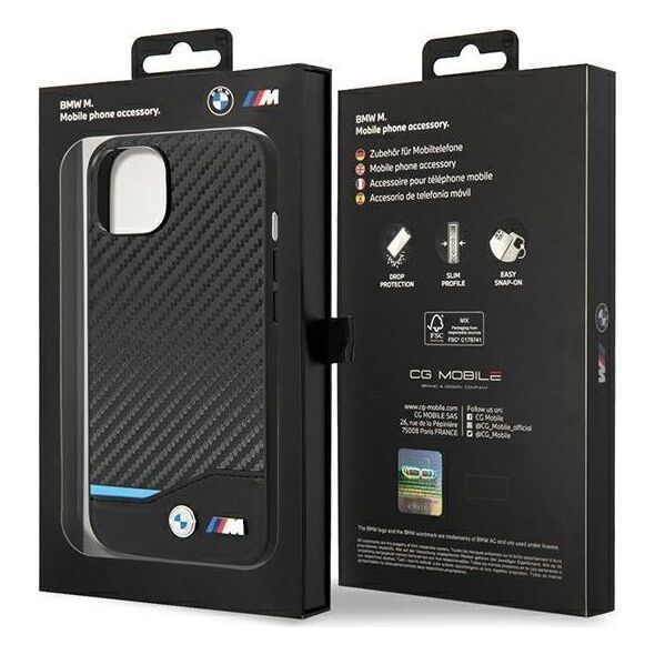 BMW Etui BMW do iPhone 14 6,1" czarny/black Leather Carbon