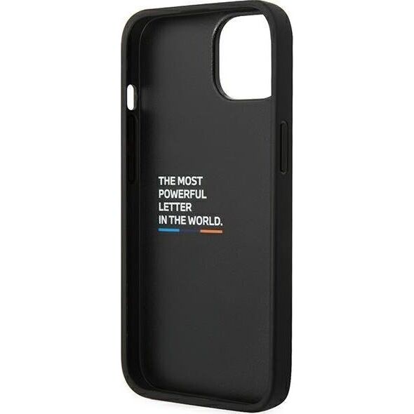 BMW Etui BMW do iPhone 14 Plus 6,7" czarny/black Leather Stamp Tricolor