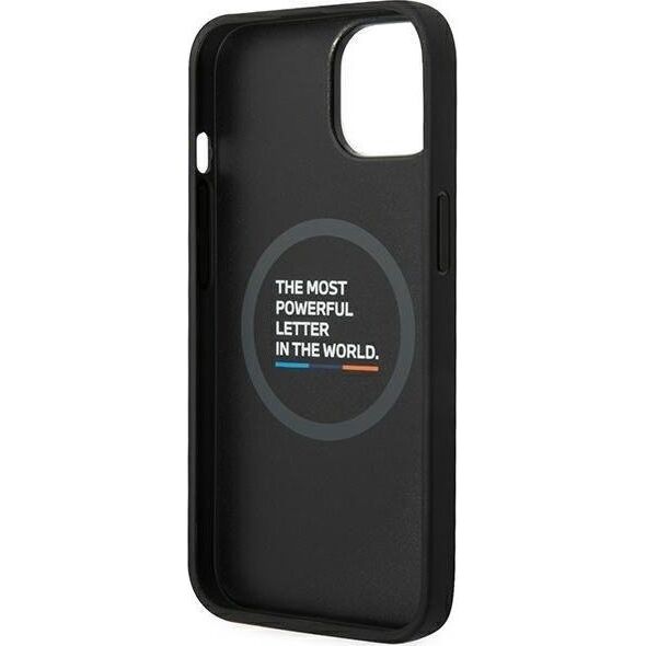 BMW Etui BMW do iPhone 14 Plus 6,7" czarny/black Leather Stamp Tricolor Magsafe