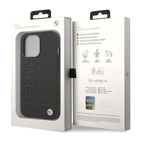 BMW Etui BMW do iPhone 14 Pro Max 6,7" czarny/black Leather Stamp
