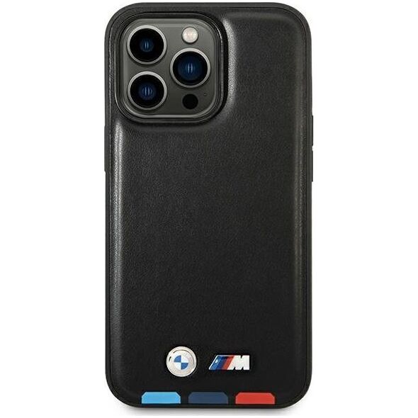 BMW Etui BMW do iPhone 14 Pro Max 6,7" czarny/black Leather Stamp Tricolor Magsafe