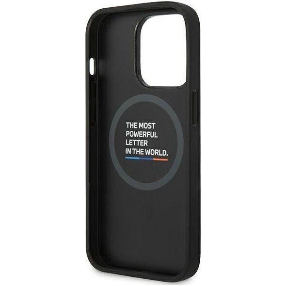 BMW Etui BMW do iPhone 14 Pro Max 6,7" czarny/black Leather Stamp Tricolor Magsafe