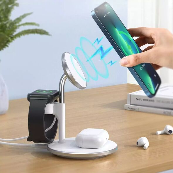 Ładowarka 4kom.pl Ładowarka magnetyczna Choetech 3w1 Stojak biurkowy do MagSafe do Apple iPhone AirPods Pro i Watch Biała