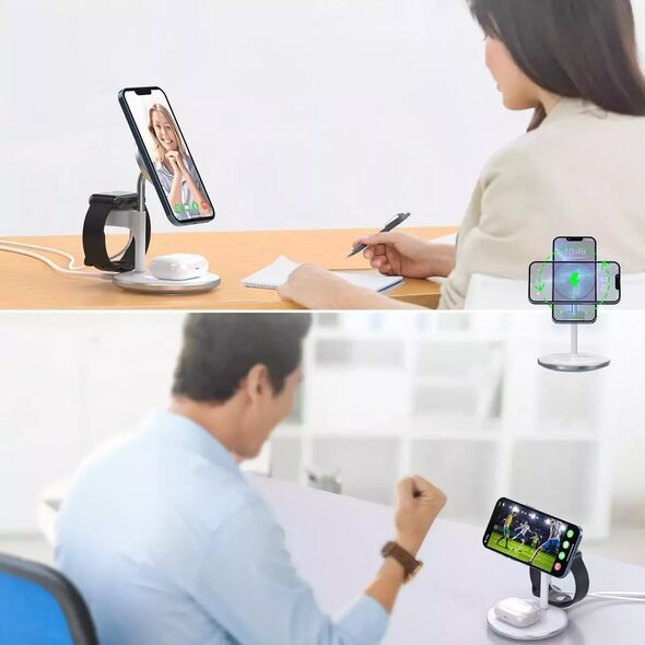 Ładowarka 4kom.pl Ładowarka magnetyczna Choetech 3w1 Stojak biurkowy do MagSafe do Apple iPhone AirPods Pro i Watch Biała