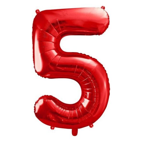 PartyDeco Duży Balon foliowy 86cm czerwona cyfra 5 pięć na hel powietrze