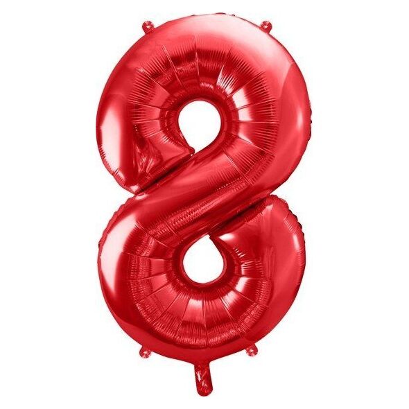 PartyDeco Duży Balon foliowy 86cm czerwona cyfra 8 osiem na hel powietrze