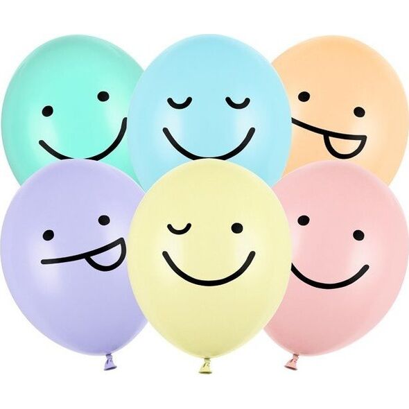 PartyDeco Zabawne balony lateksowe pastelowe buźka 6szt
