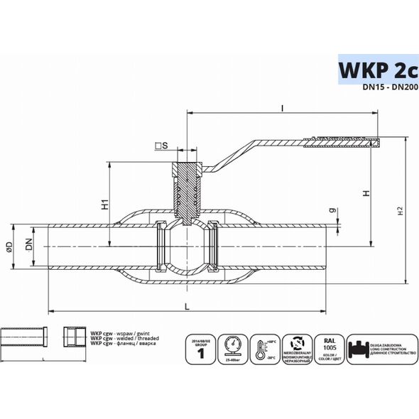 IDMAR Zawór kulowy gaz DN 25 WKP 2c 1.6 - 4.0 MPa