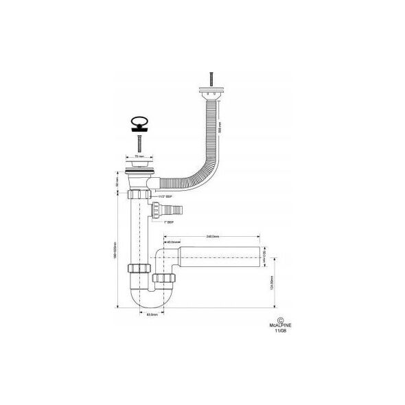 Syfon McAlpine Syfon zlewozmywakowy rurowy 11/2x50mm z podłączeniem pralki lub zmywarki ,spust z przelewem