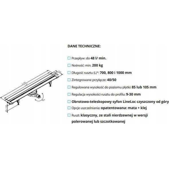 Syfon Prevex Easy Line Classic Odpływ El-Clbr08A-001