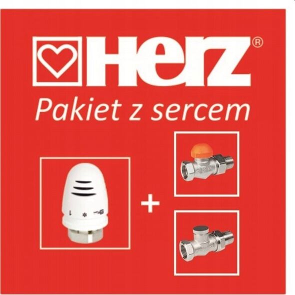 Herz Pakiet przyłączeniowy katowy do grzejnika 1/2 głowica zawór zasilający + powrotnyHERZ