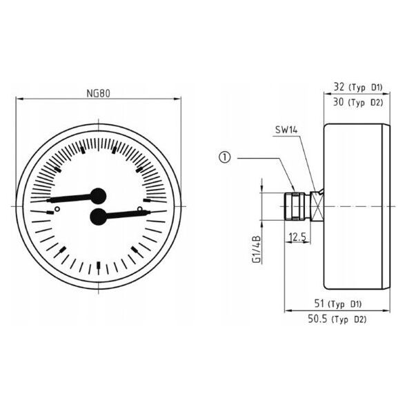 Afriso Termomanometr TM80 0-10bar 1/2 AX 20-120^C (S)A