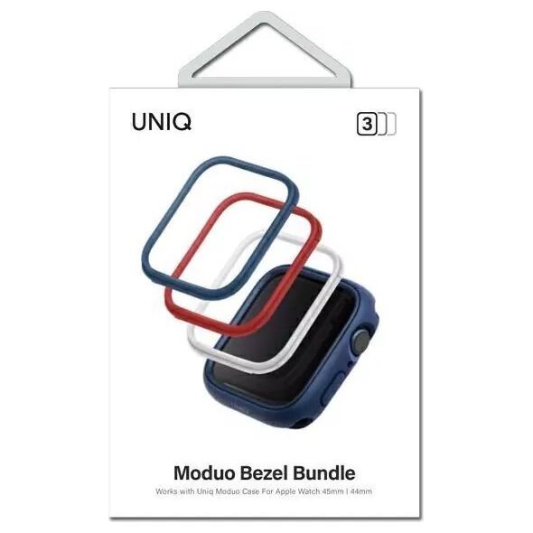 Uniq Ramka UNIQ do etui Moduo Apple Watch 4/5/6/7/8/SE 44/45mm Niebieski-Czerwony-Biały/Blue-Red-White [3 PACK]