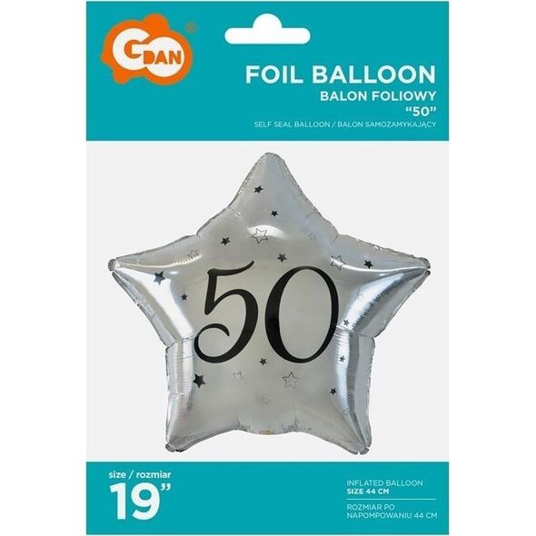GoDan Balon foliowy 50-tka gwiazda srebrna