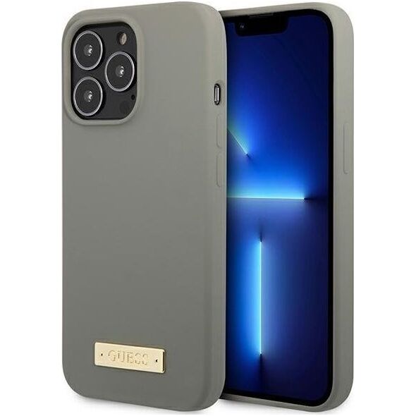 Guess Guess GUHMP13LSPLG iPhone 13 Pro / 13 6,1" szary/grey hard case Silicone Logo Plate MagSafe NoSize