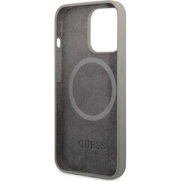 Guess Guess GUHMP13LSPLG iPhone 13 Pro / 13 6,1" szary/grey hard case Silicone Logo Plate MagSafe NoSize