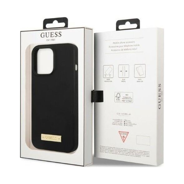 Guess Guess GUHMP13LSPLK iPhone 13 Pro / 13 6,1" czarny/black hard case Silicone Logo Plate MagSafe NoSize