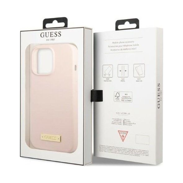 Guess Guess GUHMP13LSPLP iPhone 13 Pro / 13 6,1" różowy/pink hard case Silicone Logo Plate MagSafe NoSize