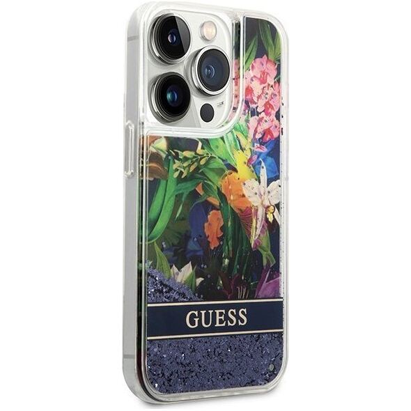 Guess Etui Guess GUHCP14XLFLSB Apple iPhone 14 Pro Max niebieski/blue hardcase Flower Liquid Glitter