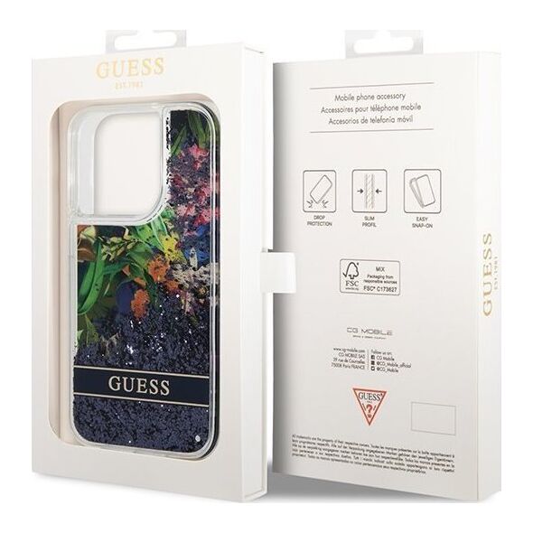 Guess Etui Guess GUHCP14XLFLSB Apple iPhone 14 Pro Max niebieski/blue hardcase Flower Liquid Glitter