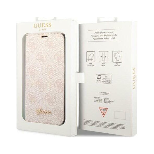 Guess Etui Guess GUBKP14LHG4SHP Apple iPhone 14 Pro różowy/pink book 4G Vintage Gold Logo
