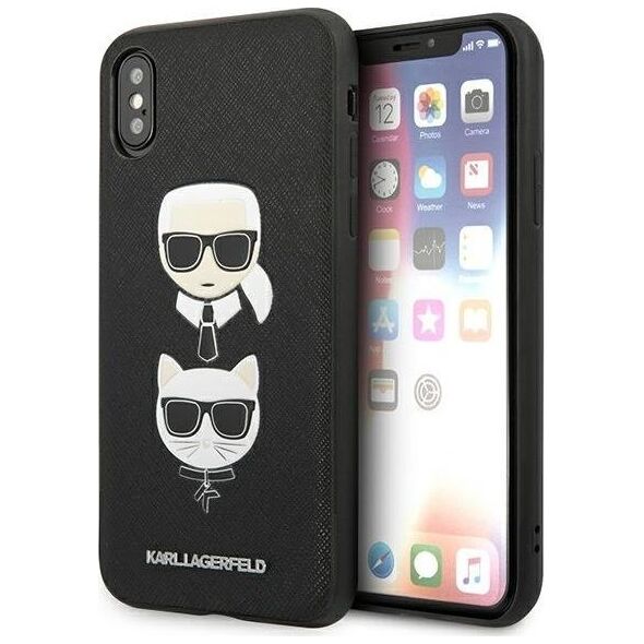 Karl Lagerfeld Etui Karl Lagerfeld KLHCPXSAKICKCBK Apple iPhone XS/X czarny/black hardcase Saffiano Ikonik Karl&Choupette Head
