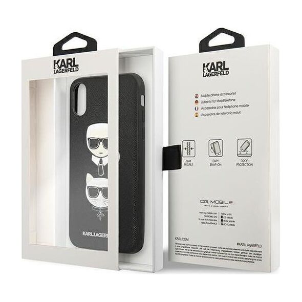 Karl Lagerfeld Etui Karl Lagerfeld KLHCPXSAKICKCBK Apple iPhone XS/X czarny/black hardcase Saffiano Ikonik Karl&Choupette Head