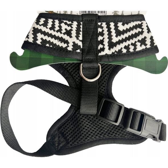 Barry King Szelki dla psa, z wytrzymałej tkaniny, wzór aztecki, biało-czarne paski, max. Obw. Szyi 28cm, obw. Klatki 34-45cm