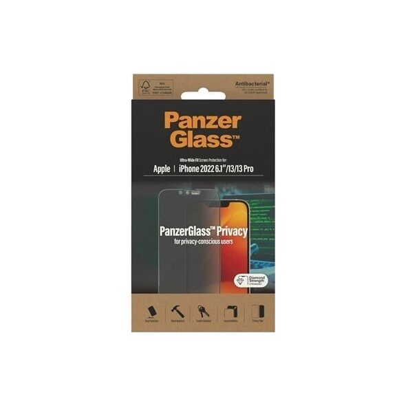 PanzerGlass PanzerGlass Ultra-Wide Fit iPhone 14 / 13 Pro / 13 6,1" Privacy Screen Protection Antibacterial P2771