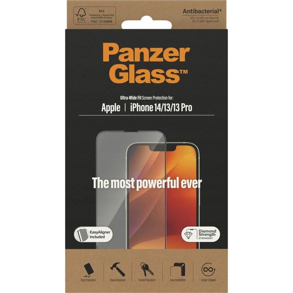 PanzerGlass PanzerGlass Ultra-Wide Fit iPhone 14 / 13 Pro / 13 6,1" Screen Protection Antibacterial Easy Aligner Included 2783