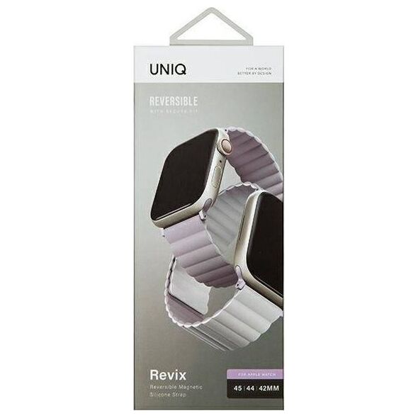 Uniq Pasek UNIQ Revix Apple Watch 4/5/6/7/SE/8/Ultra 44/45/49mm Reversible Magnetic lilak-biały/lilac-white