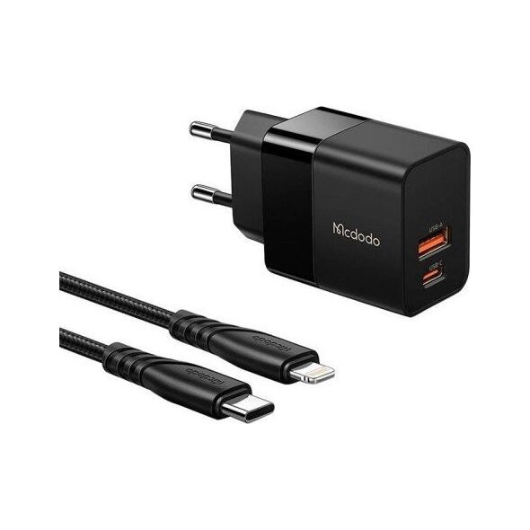 Ładowarka Mcdodo Ładowarka sieciowa Mcdodo CH-1952 USB + USB-C, 20W + kabel USB-C do Lightning (czarna)