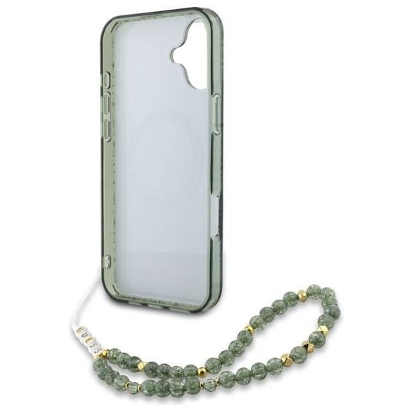 Original Case IPHONE 16 Guess Hardcase IML Flowers Allover Electro With Pearl Strap MagSafe green 3666339299606