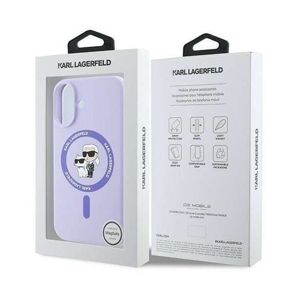 Original Case IPHONE 16 PLUS Karl Lagerfeld Hardcase Silicone Karl&Choupette Ring MagSafe purple 3666339318734