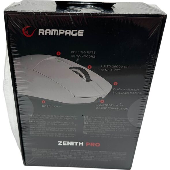 Rampage Zenith Pro mysz bezprzewodowa 26000 DPI biała + odbiornik 4 KHz PAW3395 BT 5.2