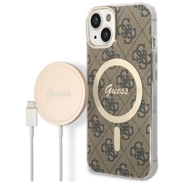 Guess Zestaw Guess GUBPP14MH4EACSW Case+ Charger iPhone 14 Plus 6,7" brązowy/brown hard case 4G Print MagSafe NoSize