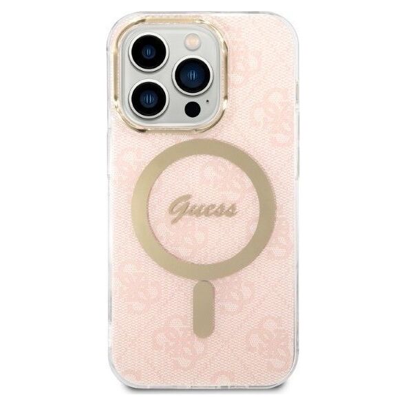 Guess Zestaw Guess GUBPP14LH4EACSP Case+ Charger iPhone 14 Pro 6,1" różowy/pink hard case 4G Print MagSafe NoSize