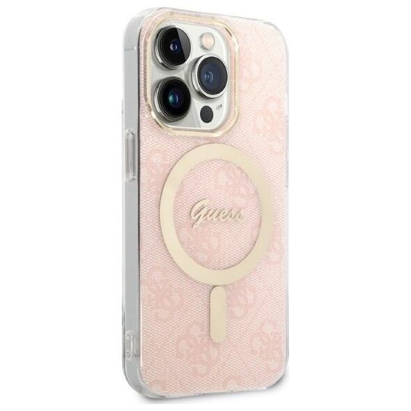 Guess Zestaw Guess GUBPP14LH4EACSP Case+ Charger iPhone 14 Pro 6,1" różowy/pink hard case 4G Print MagSafe NoSize