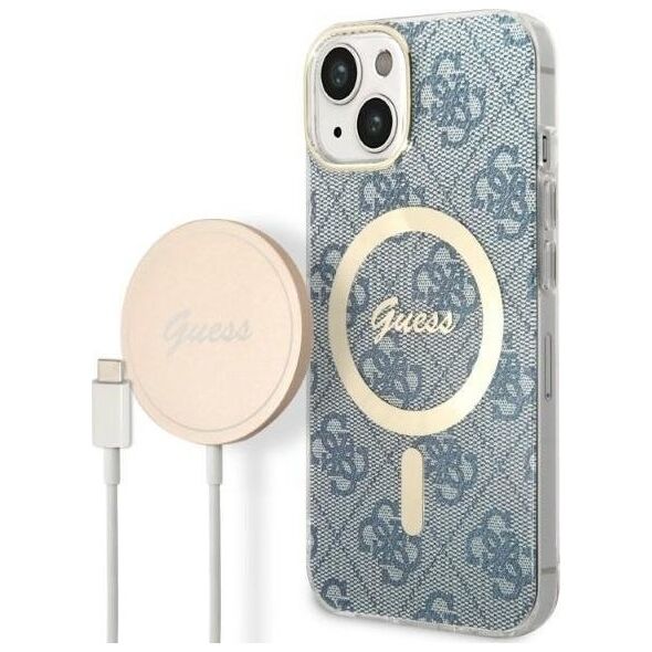 Guess Zestaw Guess GUBPP14MH4EACSB Case+ Charger iPhone 14 Plus 6,7" niebieski/blue hard case 4G Print MagSafe NoSize